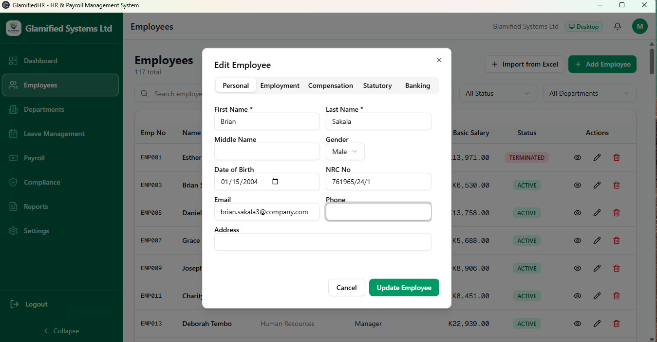GlamifiedHR Employee Records